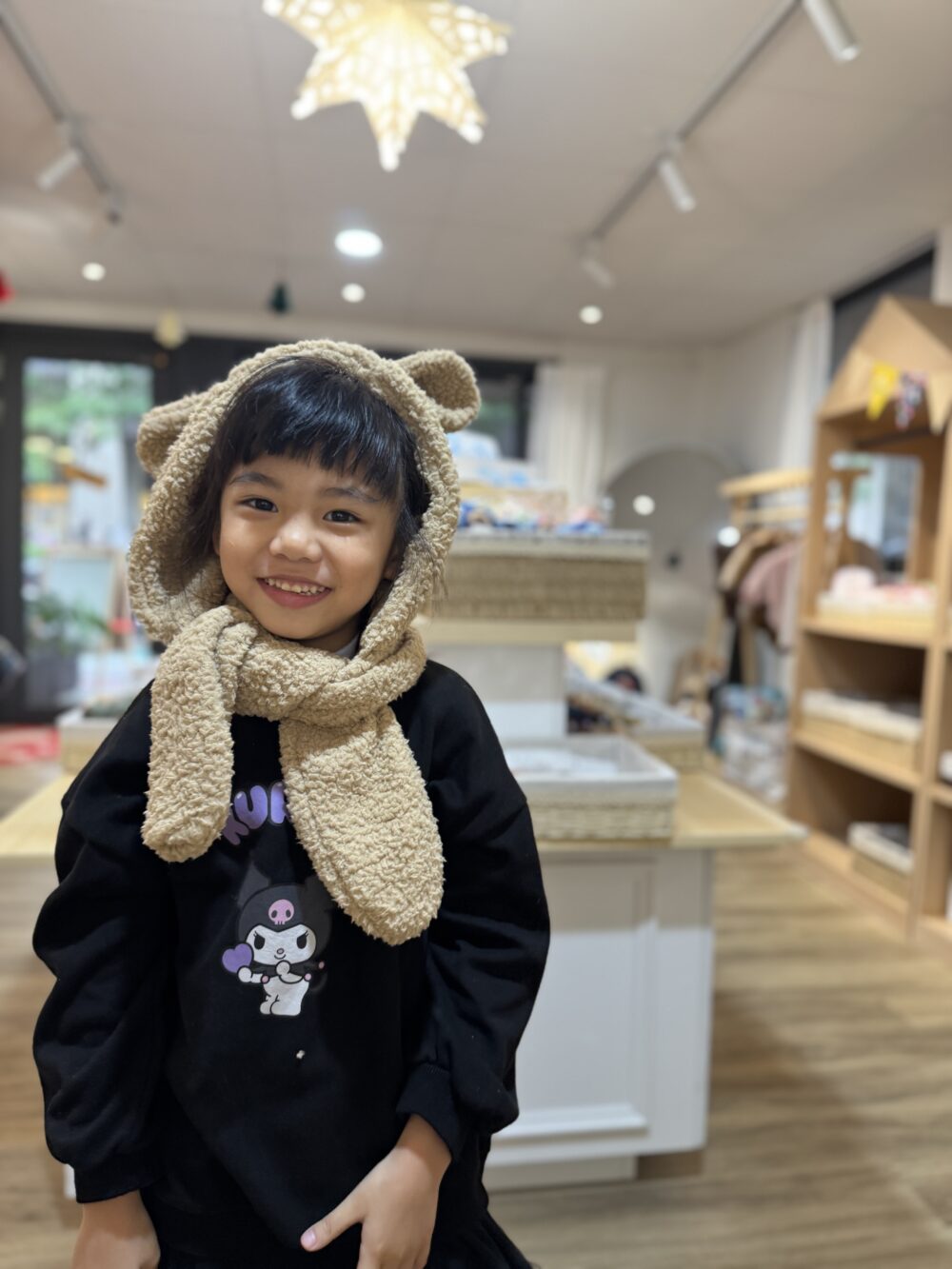 羊羔絨連帽圍巾